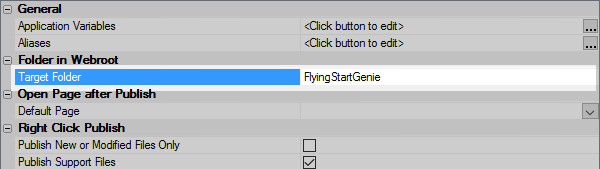 Define a Target Folder for the Local Webroot publishing profile